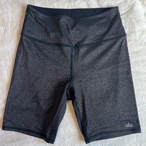 ALO Yoga Black Shimmer Biker Shorts